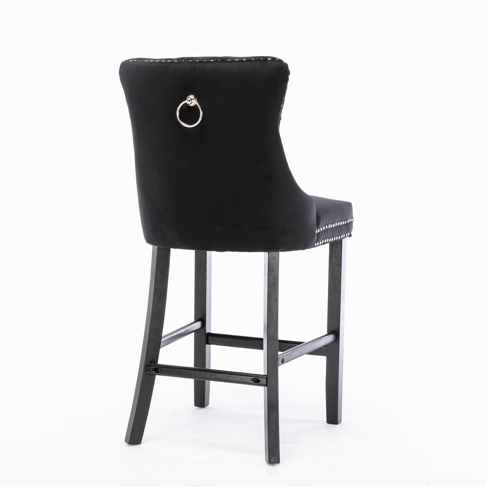 Contemporary Velvet Upholstered Barstools with Button Tufted Decoration and Wooden Legs, and Chrome Nailhead Trim, Leisure Style Bar Chairs,Bar stools, Set of 2 (Black),SW2002BK - Grand Goldman Shop