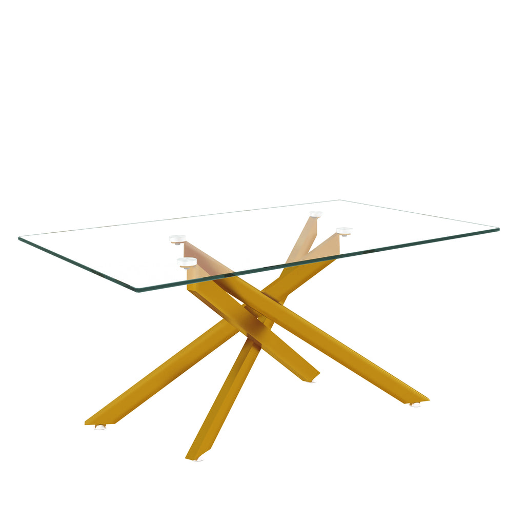 39.37' Rectangular Clear Tempered Glass Coffee Table,Stylish Design with Golden Metal Legs, Coffee Table for Living Room - Grand Goldman Shop