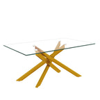 39.37' Rectangular Clear Tempered Glass Coffee Table,Stylish Design with Golden Metal Legs, Coffee Table for Living Room - Grand Goldman Shop