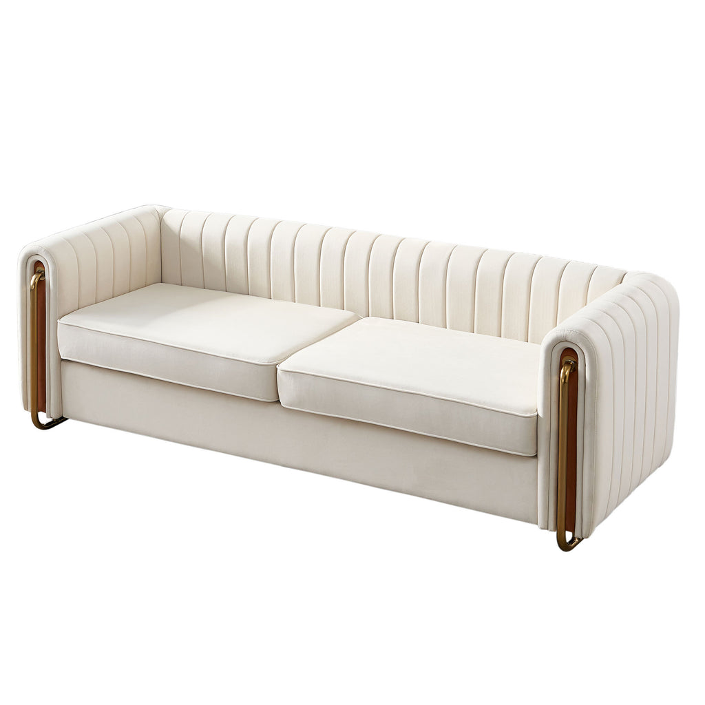 Contemporary Velvet Sofa Couch 84.25''W for Living Room, Beige - Grand Goldman Shop