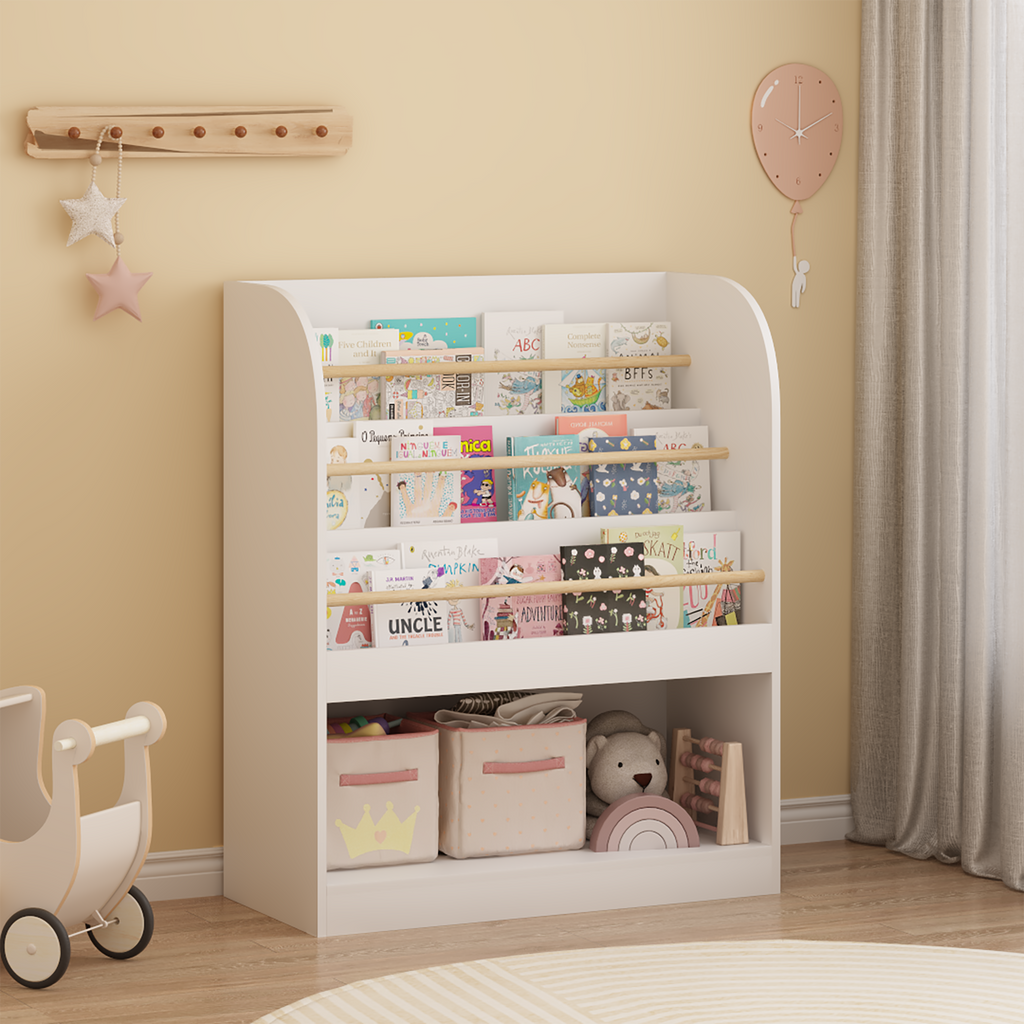 Kids Bookshelf with Open Storage, Front-Facing Children's Bookcase, Multi-Tier Wooden Book Display Shelf for Toddlers, Playro