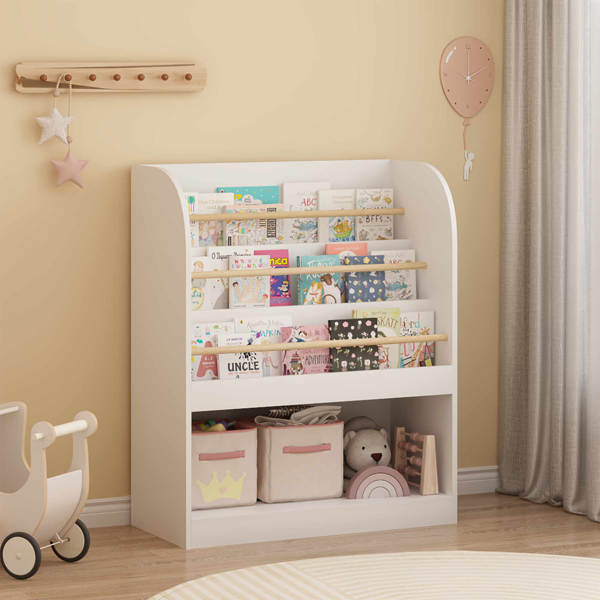 Kids Bookshelf with Open Storage, Front-Facing Children's Bookcase, Multi-Tier Wooden Book Display Shelf for Toddlers, Playro