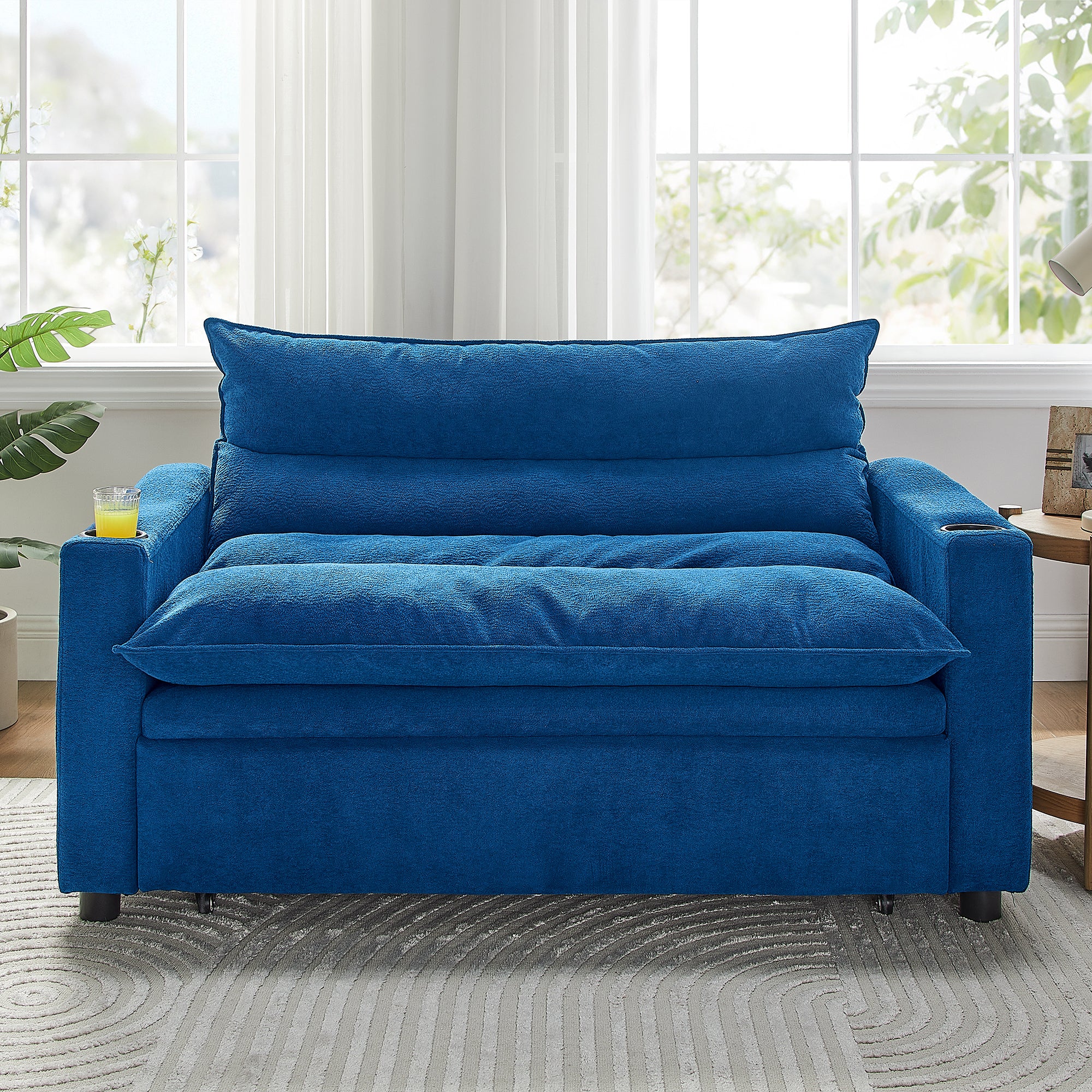 Convertible Sofa Bed, 3-in-1 Multi-Functional Velvet Sleeper Couch Pull-Out Bed, 47'' Loveseat Chaise Lounge with Adjustable Backrest , Living Room, Small Space - Grand Goldman Shop