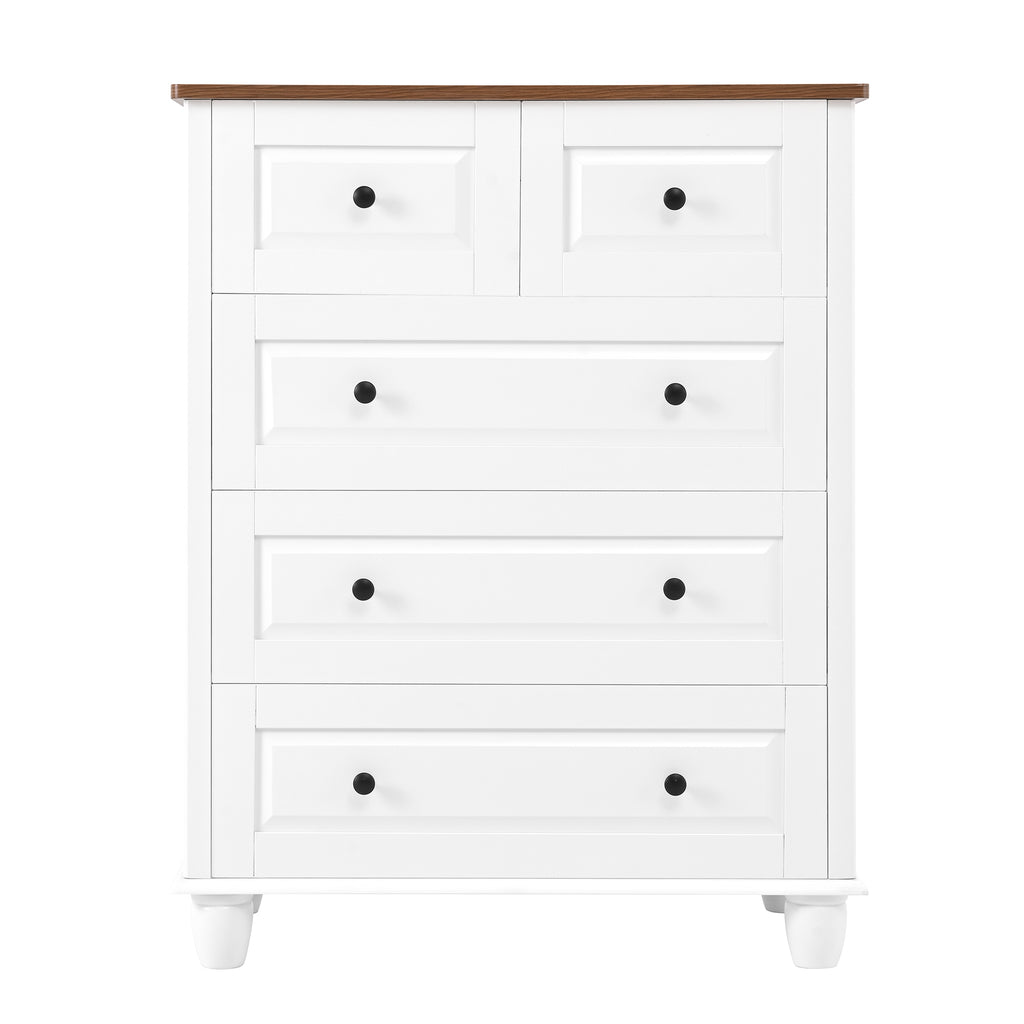 White Dresser with 5 Drawers, Tall Chest of Drawers, 5 Drawer Dresser with Deep Space, Wood Storage Cabinet for Living Room, Hallway, Office, White - Grand Goldman Shop