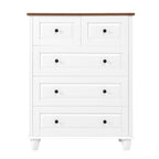 White Dresser with 5 Drawers, Tall Chest of Drawers, 5 Drawer Dresser with Deep Space, Wood Storage Cabinet for Living Room, Hallway, Office, White - Grand Goldman Shop