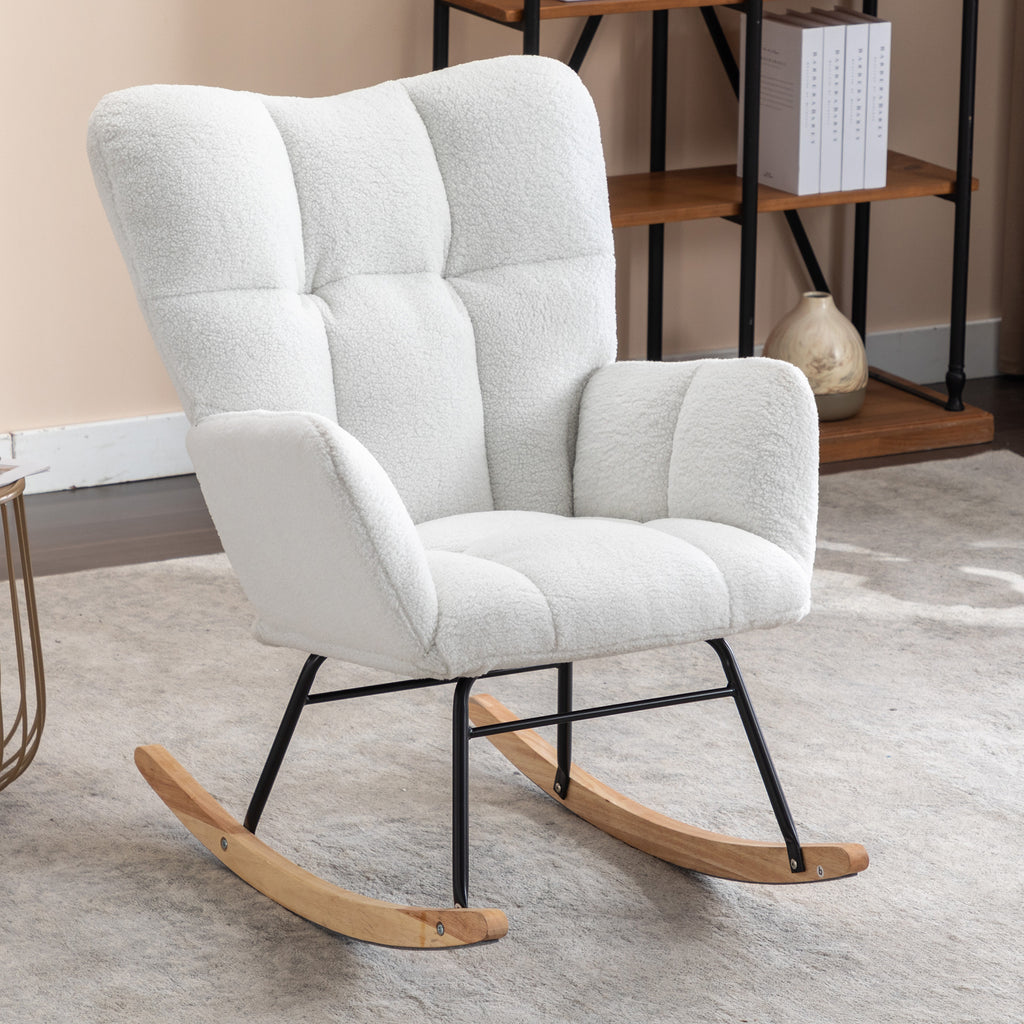 050-Teddy Fabric Rocking Gilder Nursery Chair For Living Room Indoor,Ivory - Grand Goldman Shop