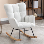 050-Teddy Fabric Rocking Gilder Nursery Chair For Living Room Indoor,Ivory - Grand Goldman Shop