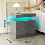 Nightstand LED Bedside Table Cabinet Lights Modern End Side with 2 Drawers for Bedroom (Deep Gray) - Grand Goldman Shop