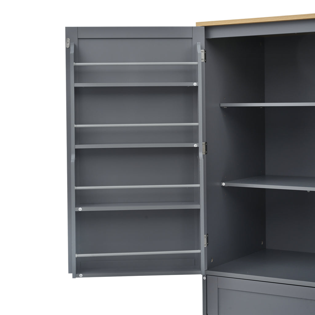 [Assembly Video Provided]TOPMAX 40.2x20x71.3inch High Freestanding Kitchen Pantry Large Cupboard Storage Cabinet with 2 Drawers, 2 Adjustable Shelves, 8 Door Shelves for Kitchen, Dining Room,Gray - Grand Goldman Shop