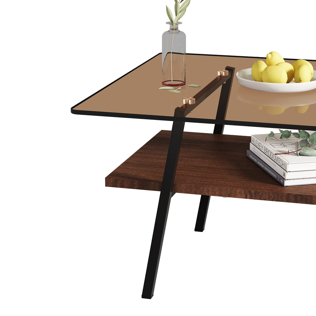 Modern Rectangular Coffee Table with Tempered Brown Glass Top and MDF Layer – Table for Living Room - Grand Goldman Shop