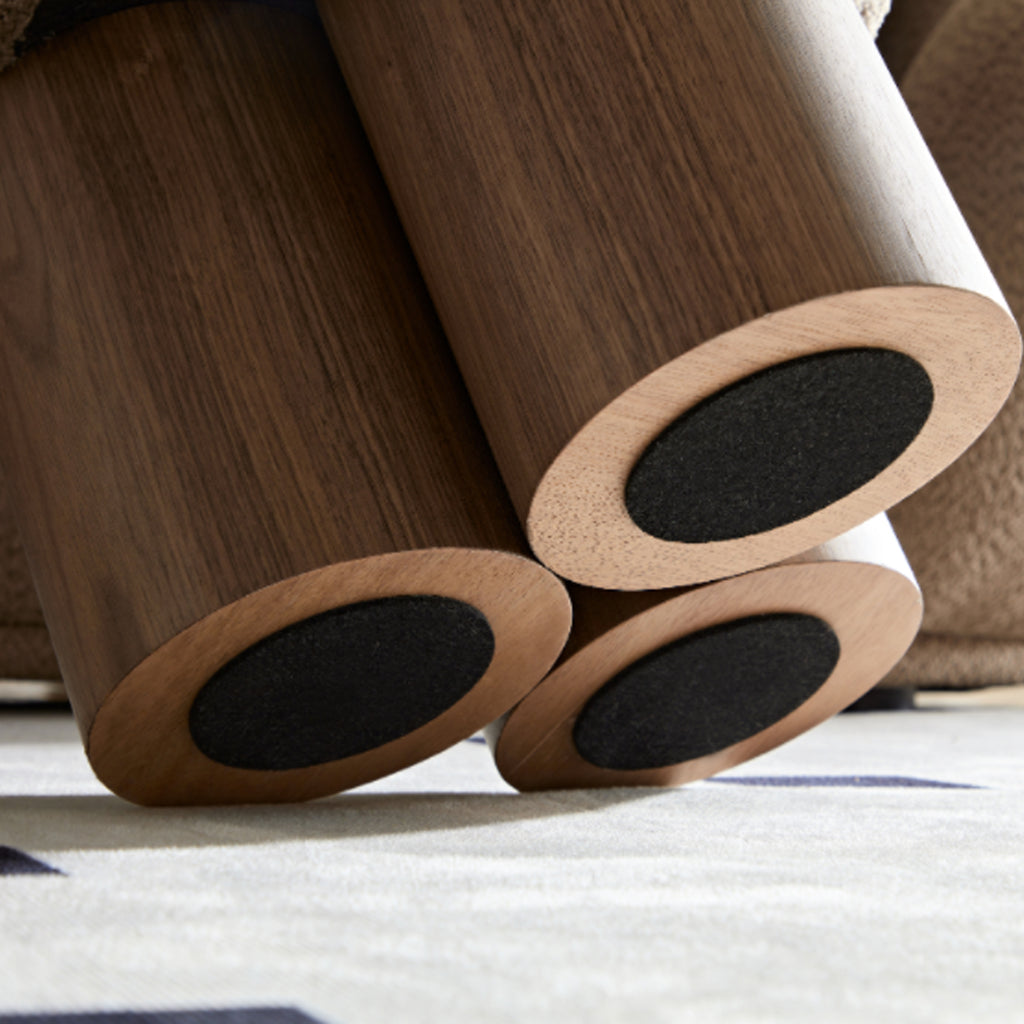 W8017-1 Mushroom Stool with Brown Lamb Wool Seat and Walnut Veneer Barrel PVC Pipe - Grand Goldman Shop