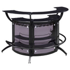 Elaina Black 3-Piece Curved Freestanding Home Bar with Smoked Acrylic Panels and Silver Metal Frame, Black Finish, Glass and Metal Construction - Grand Goldman Shop