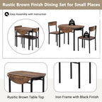 TOPMAX Modern 3-Piece Round Dining Table Set with Drop Leaf and 2 Chairs for Small Places,Black Frame+Rustic Brown Finish - Grand Goldman Shop