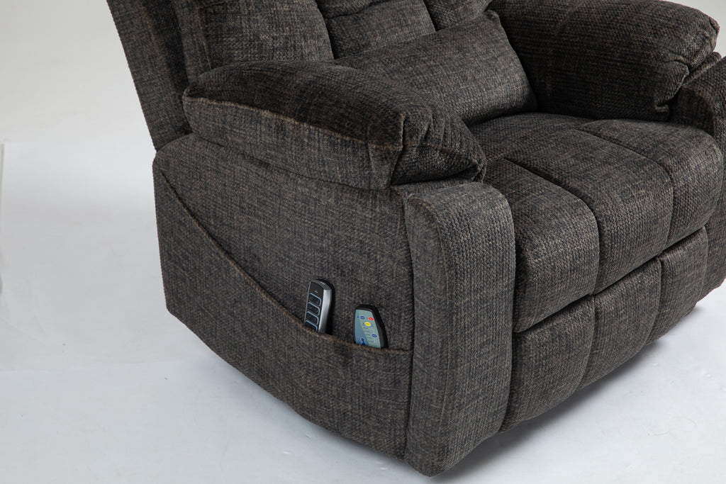 Old age electric lift chair, flat high density foam electric sofa, with heating and massage functions, can tilt to 180 degrees, 2 pocket cup holders, 2 remote controls, 4 OKIN motors - Grand Goldman Shop