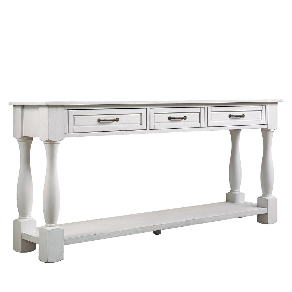 63inch Long Wood Console Table with 3 Drawers and 1 Bottom Shelf for Entryway Hallway Easy Assembly Extra-thick Sofa Table (Antique White) - Grand Goldman Shop