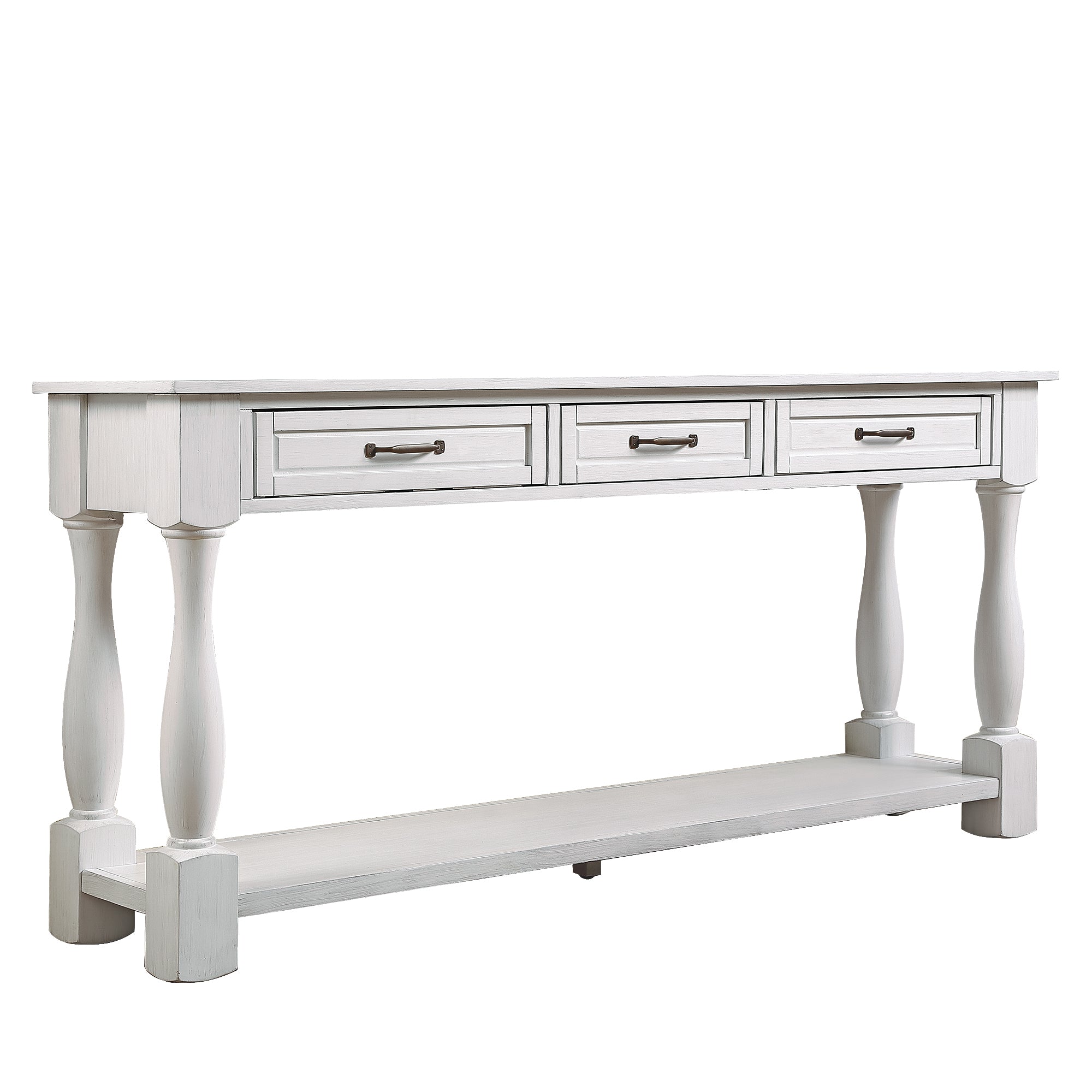63inch Long Wood Console Table with 3 Drawers and 1 Bottom Shelf for Entryway Hallway Easy Assembly Extra-thick Sofa Table (Antique White) - Grand Goldman Shop