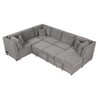 U-shaped Sectional Sofa Pull out Sofa Bed with USB Ports, Power Sockets, Storage Chaise, Light Gray Chenille, 108.6' - Grand Goldman Shop