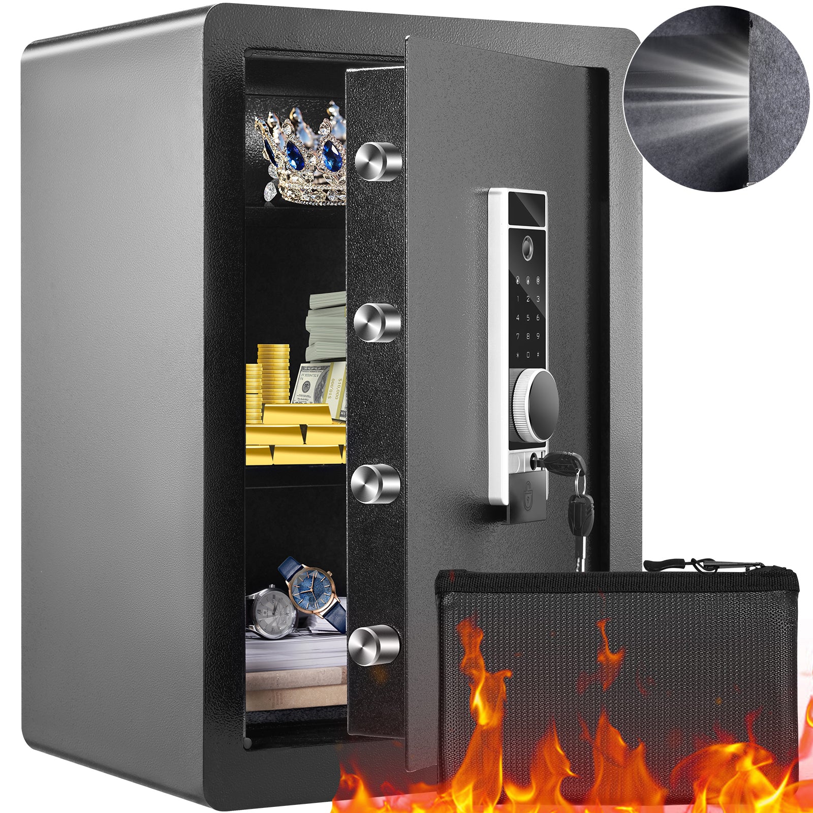 Safe 2.2 Cubic Feet Home Safe Steel for Cash Gold 15.75x13x23.6 inch | Premium Home Decor - Grand Goldman