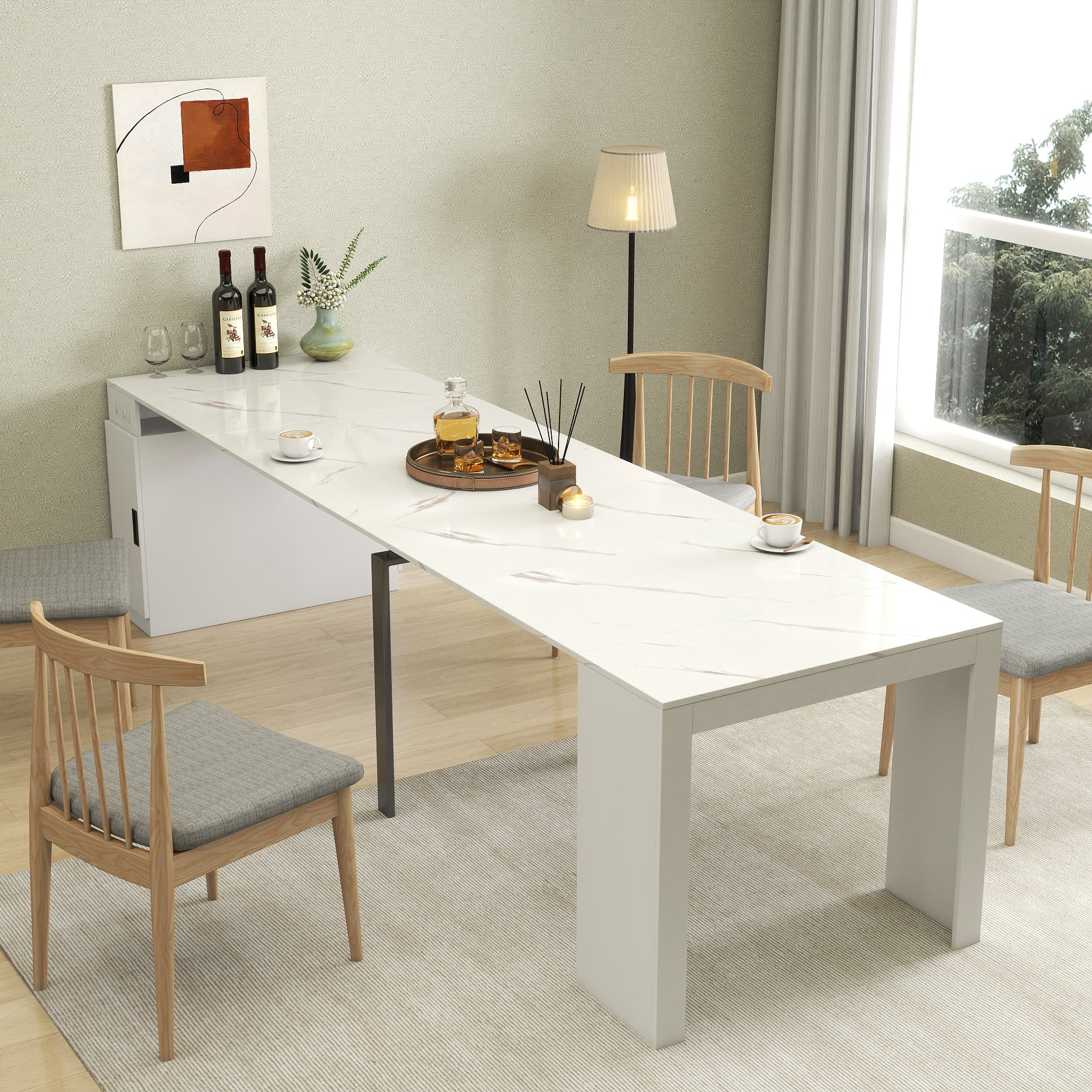 Modern Multifunctional Extendable Dining Table with Outlet, Space Saving Expanding Table with Storage for Party, Weddings, Meetings, Celebrations - Grand Goldman Shop