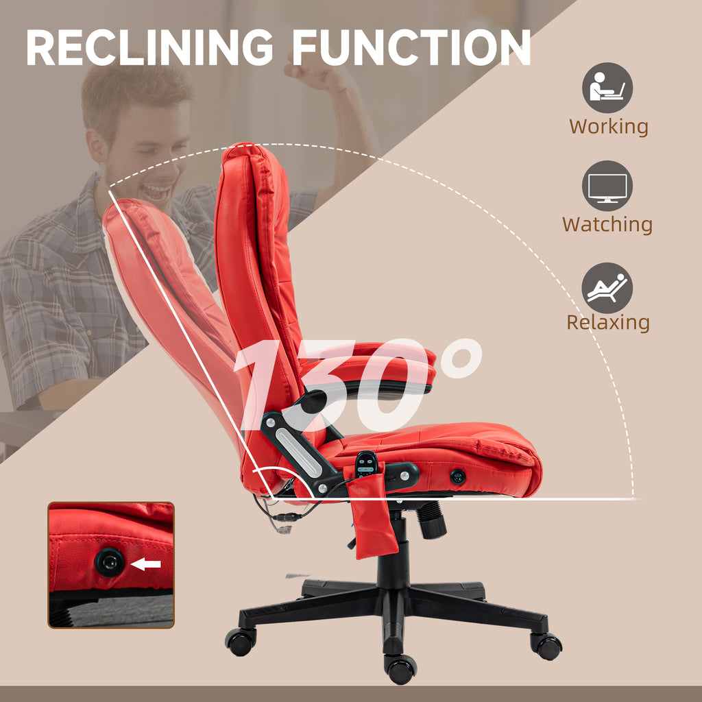 HOMCOM High Back Vibration Massage Office Chair with 6 Vibration Points, Heated Reclining PU Leather Computer Chair with Armr