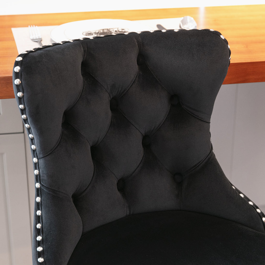 A&A Furniture Modern Swivel Velvet Barstools with Adjustable Height and Chrome Base, Black, Set of 2 - Grand Goldman Shop
