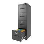 Premium 4 Drawer File Cabinet with Lock Metal Vertical File Cabinet for Office or Home in Black Steel, A4 Legal/Letter Size |