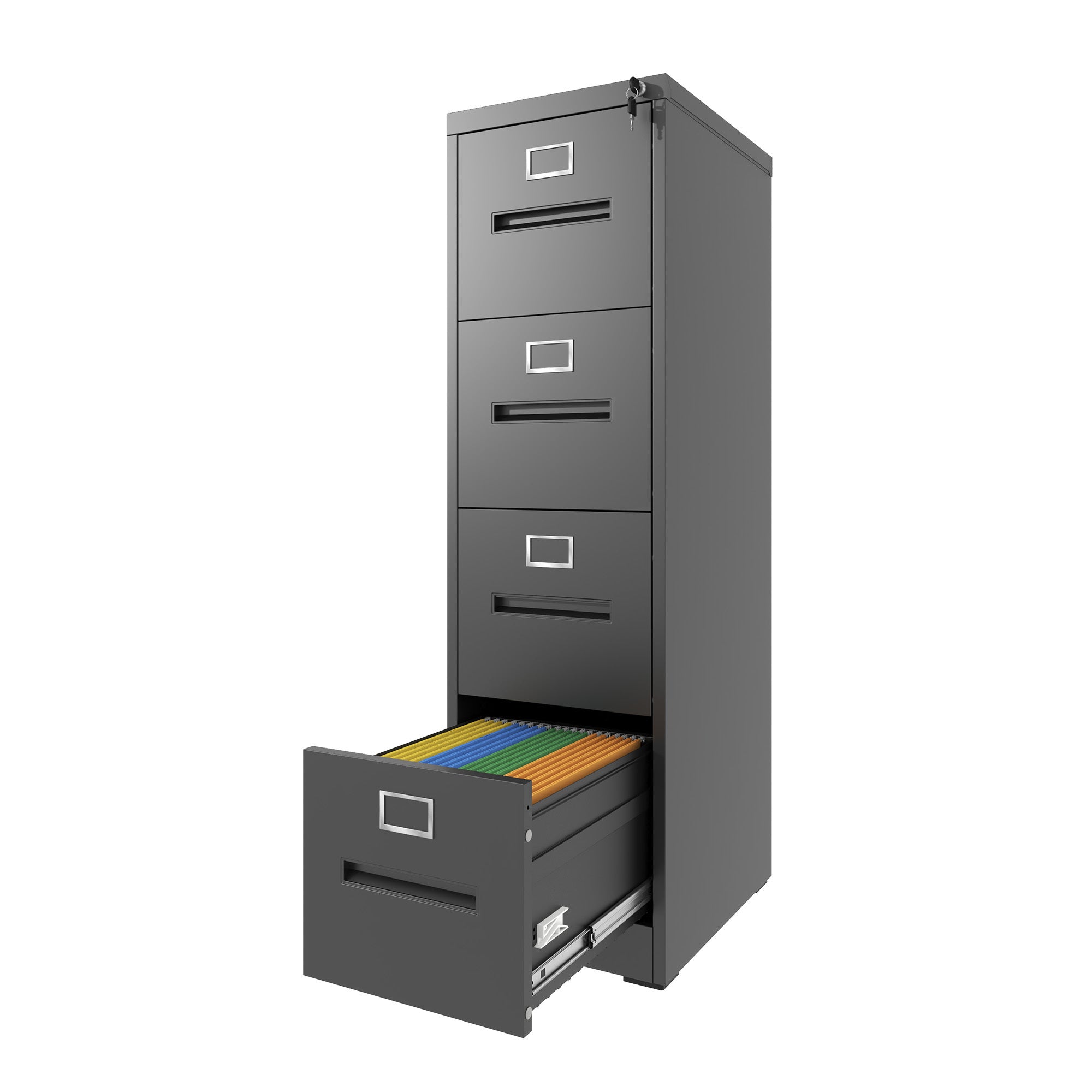 Premium 4 Drawer File Cabinet with Lock Metal Vertical File Cabinet for Office or Home in Black Steel, A4 Legal/Letter Size |