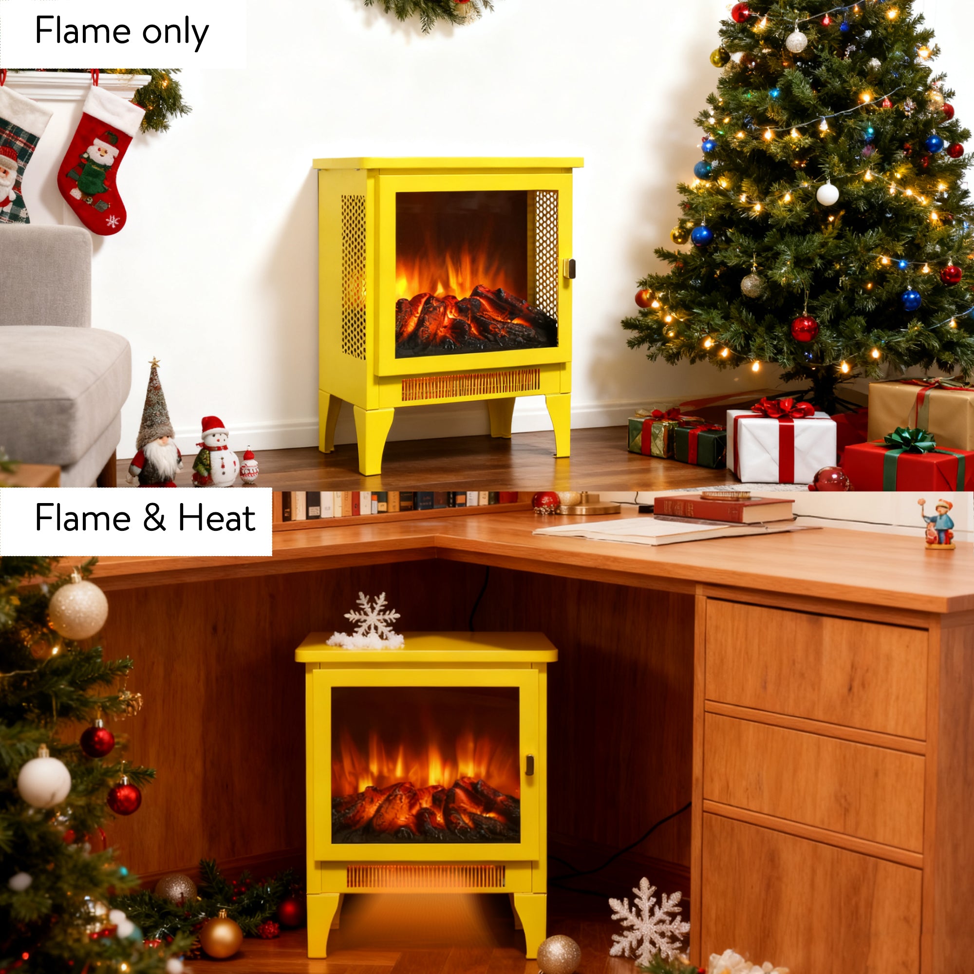 18 inch Freestanding Electric Fireplace Stove heater with 3D Flame effect,Lemon Yellow - Grand Goldman Shop