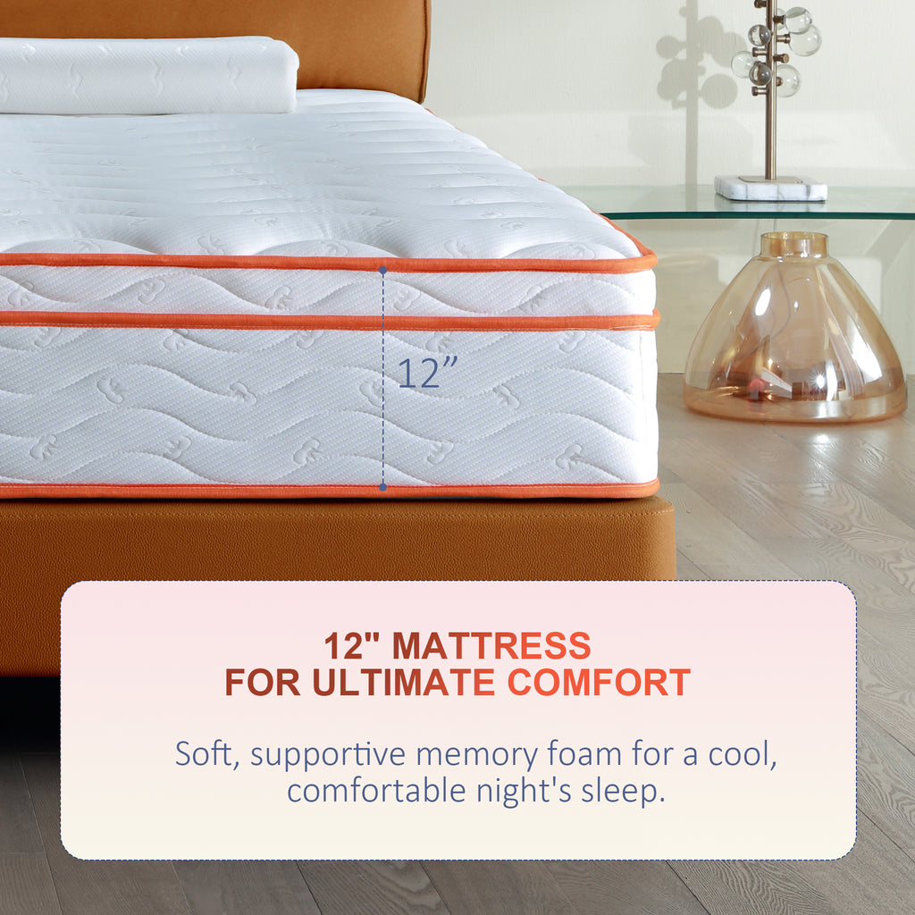 King Mattress, 12 Inch Hybrid Mattress Euro Top Medium Firm for Back & Lumbar Support, 100 Night Trial, Individual Pocket Spring Mattresses for Motion Isolation & Pressure Relief - Grand Goldman Shop