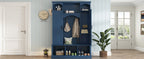 ON-TREND Modern All-in-One Hall Tree with Adjustable Shelves, Classic Arched Farmhouse Storage Bench with Dual Side Cabinets, Elegant Entryway Organizer with 7 Hooks for Mudroom, Hallway, Blue - Grand Goldman Shop
