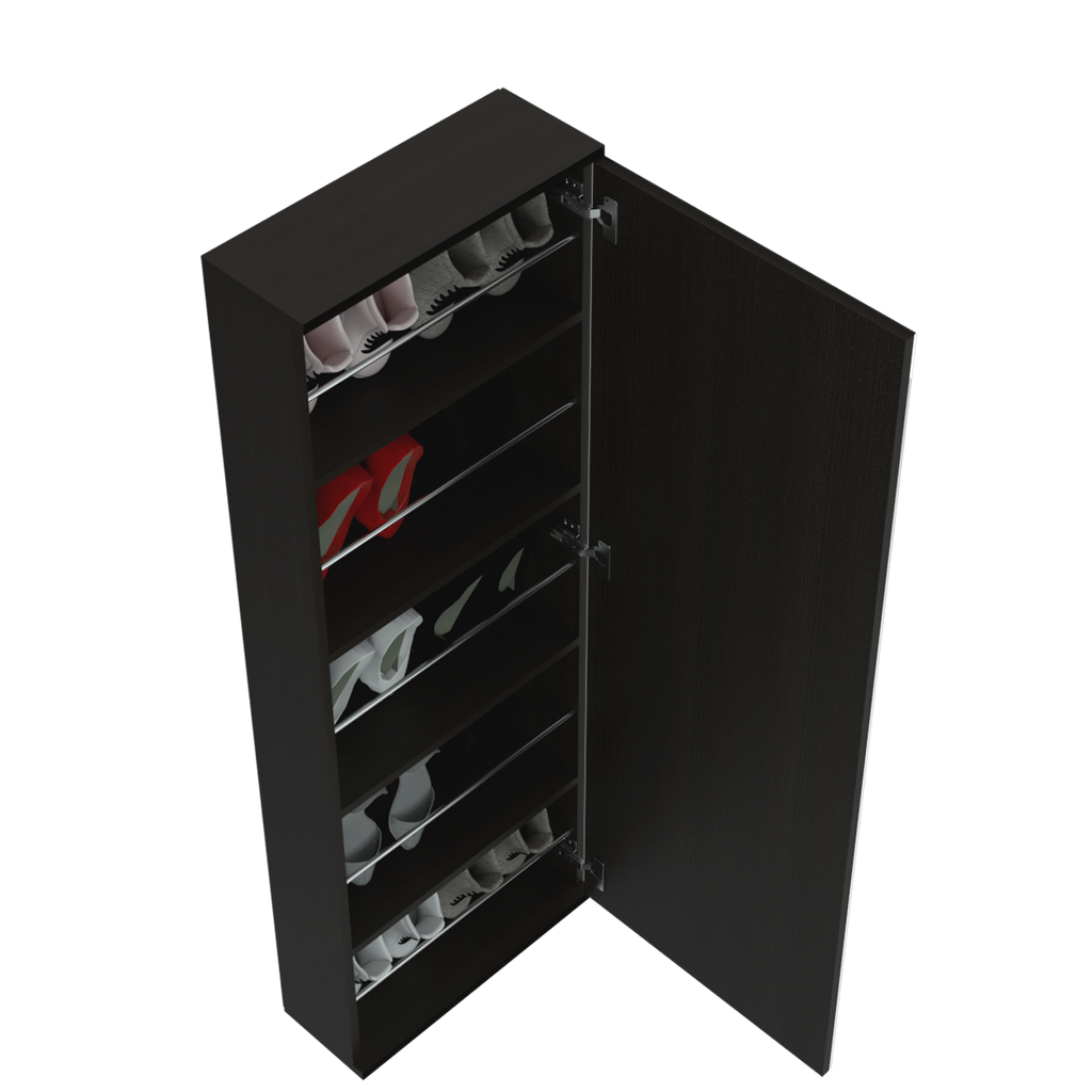 Leto Wall Mounted Shoe Rack With Mirror, Single Door, Capacity For Ten Shoes -Black - Grand Goldman Shop