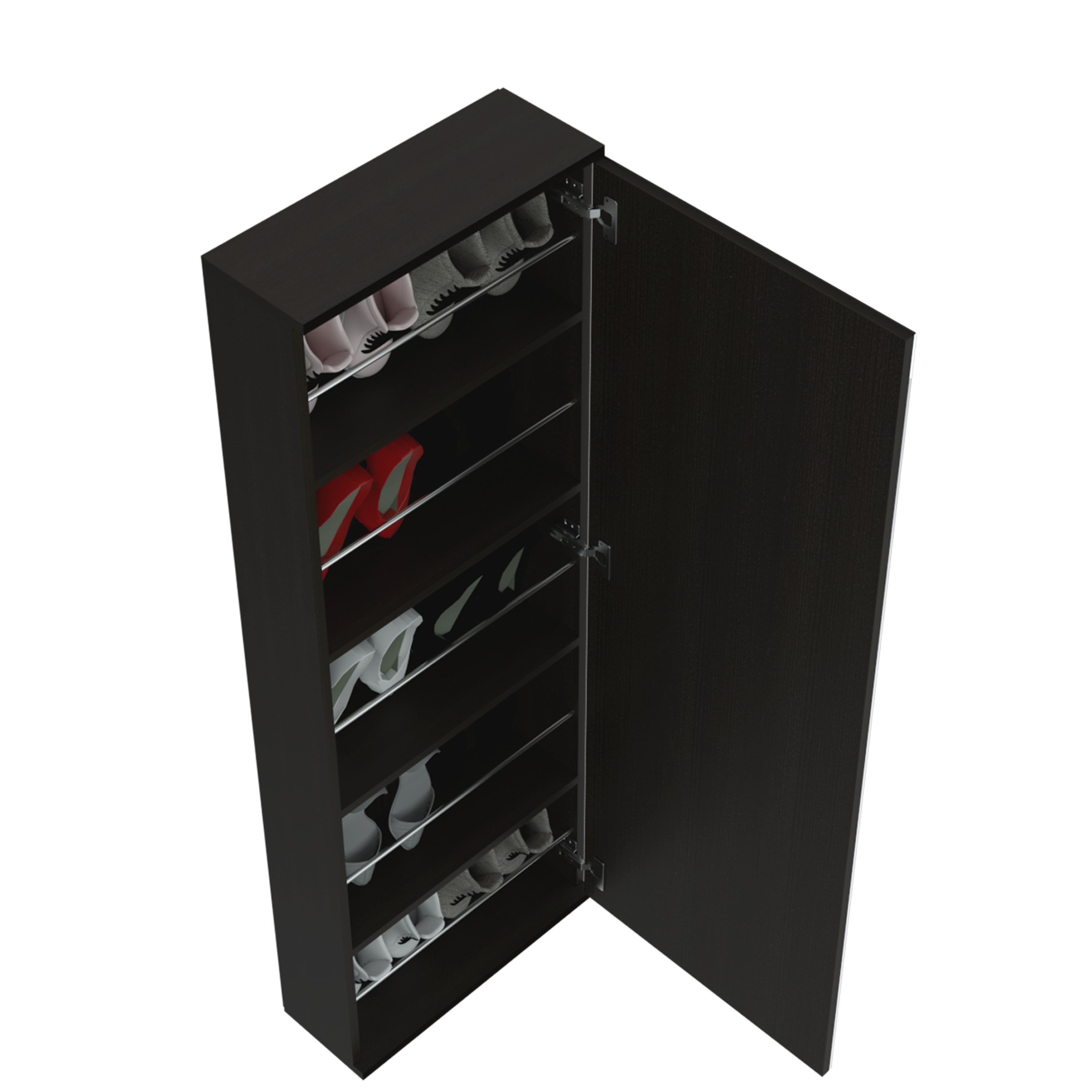 Leto Wall Mounted Shoe Rack With Mirror, Single Door, Capacity For Ten Shoes -Black - Grand Goldman Shop