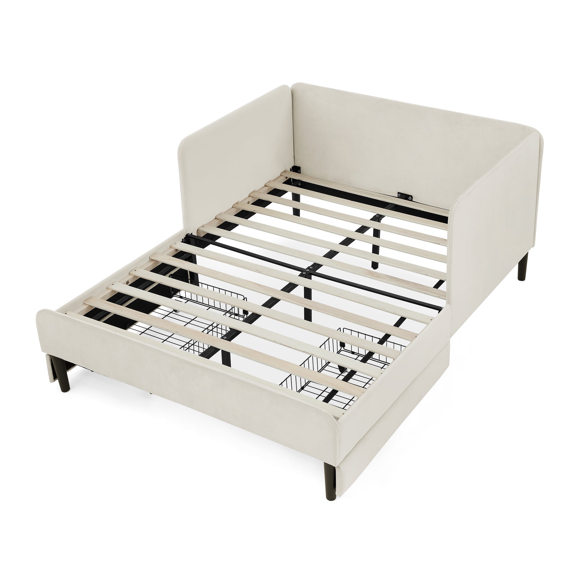 Beige Velvet Upholstered Platform Bed Frame with 2 Storage Drawers and Adjustable Sofa Bed, Full Size - Grand Goldman Shop