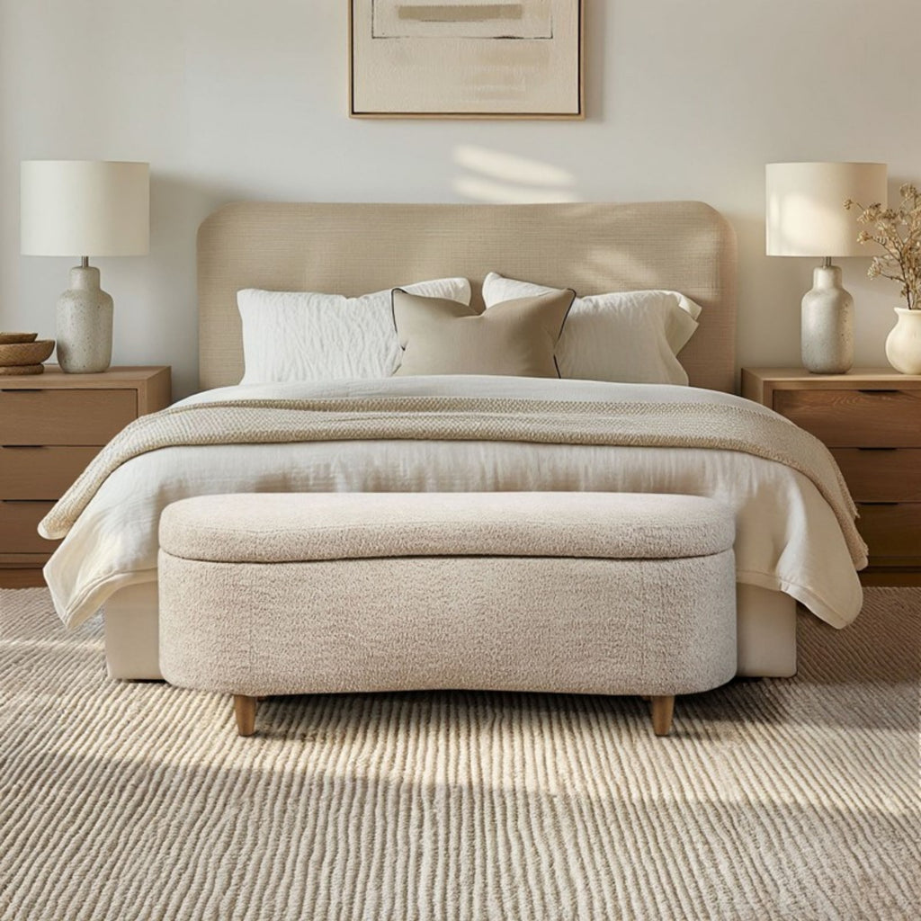 Bailey Boucle Flip Top Storage Bench Taupe Polyester Solid Wood 48x16.5x18 inches - Grand Goldman Shop