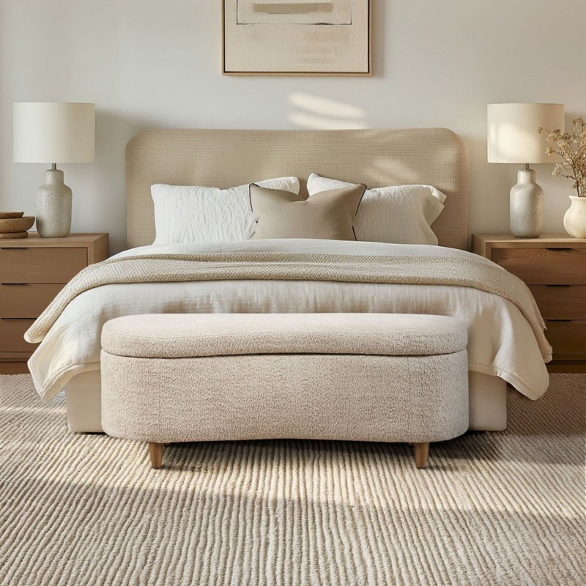 Bailey Boucle Flip Top Storage Bench Taupe Polyester Solid Wood 48x16.5x18 inches - Grand Goldman Shop