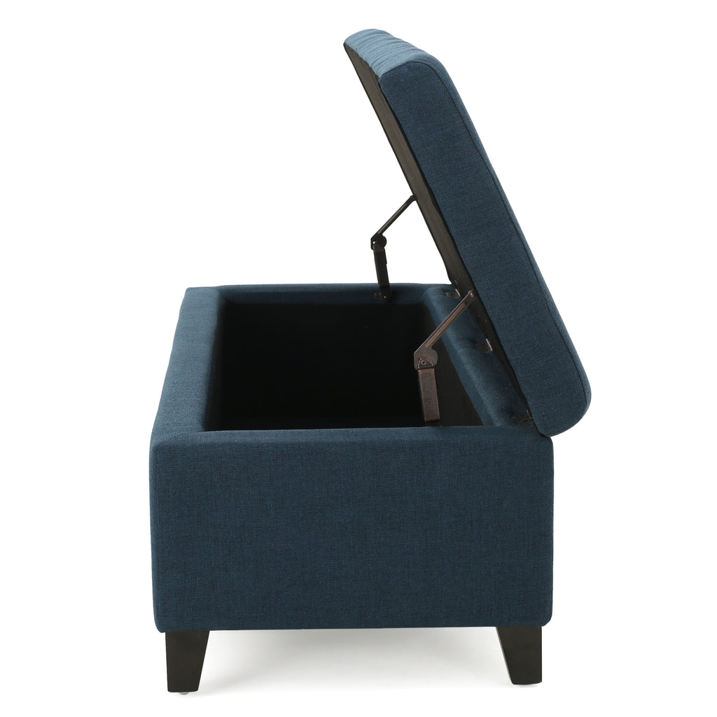 Upholstered Storage Ottoman Bench, Entryway Bench, End of Bed Bench, Ottoman Foot Rest for Bedroom, Navy Blue, 300lbs - Grand Goldman Shop