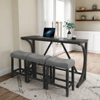Bar Table Set with Power Outlet, Bar Table and Chairs Set, 4 Piece Dining Table Set, Industrial Breakfast Table Set, for Living Room, Dining Room, Game Room - Grand Goldman Shop