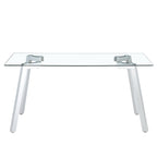 A modern minimalist rectangular glass dining table with tempered glass tabletop and silver metal legs, suitable for kitchens, restaurants, and living rooms,63'*35.4'*30' - Grand Goldman Shop