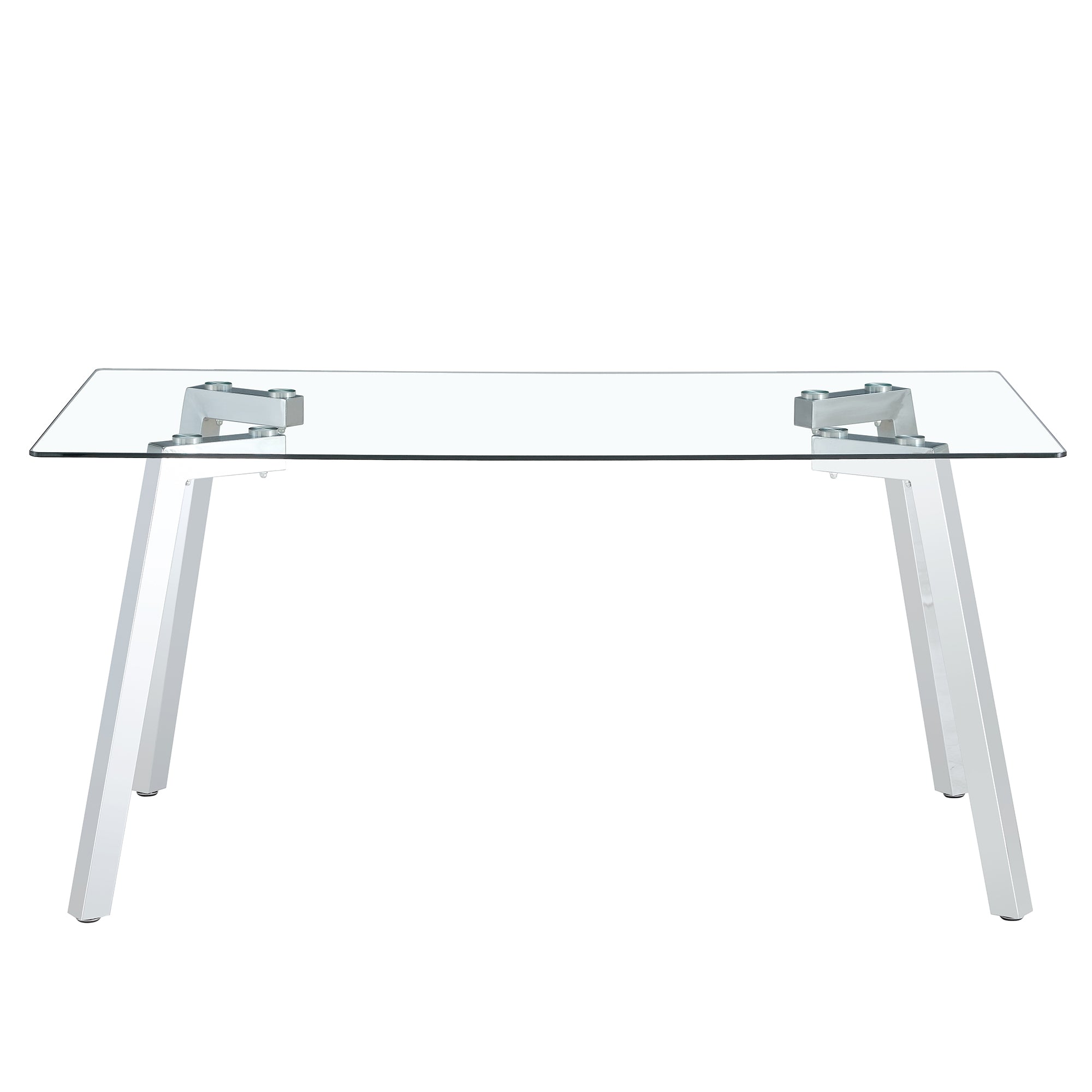 A modern minimalist rectangular glass dining table with tempered glass tabletop and silver metal legs, suitable for kitchens, restaurants, and living rooms,63'*35.4'*30' - Grand Goldman Shop
