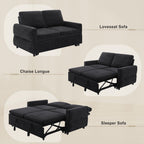 Black Convertible Sofa Bed Loveseat with Adjustable Backrest and USB Ports, 62.75' Chenille Upholstered Couch for Living Room or Small Space - Grand Goldman Shop
