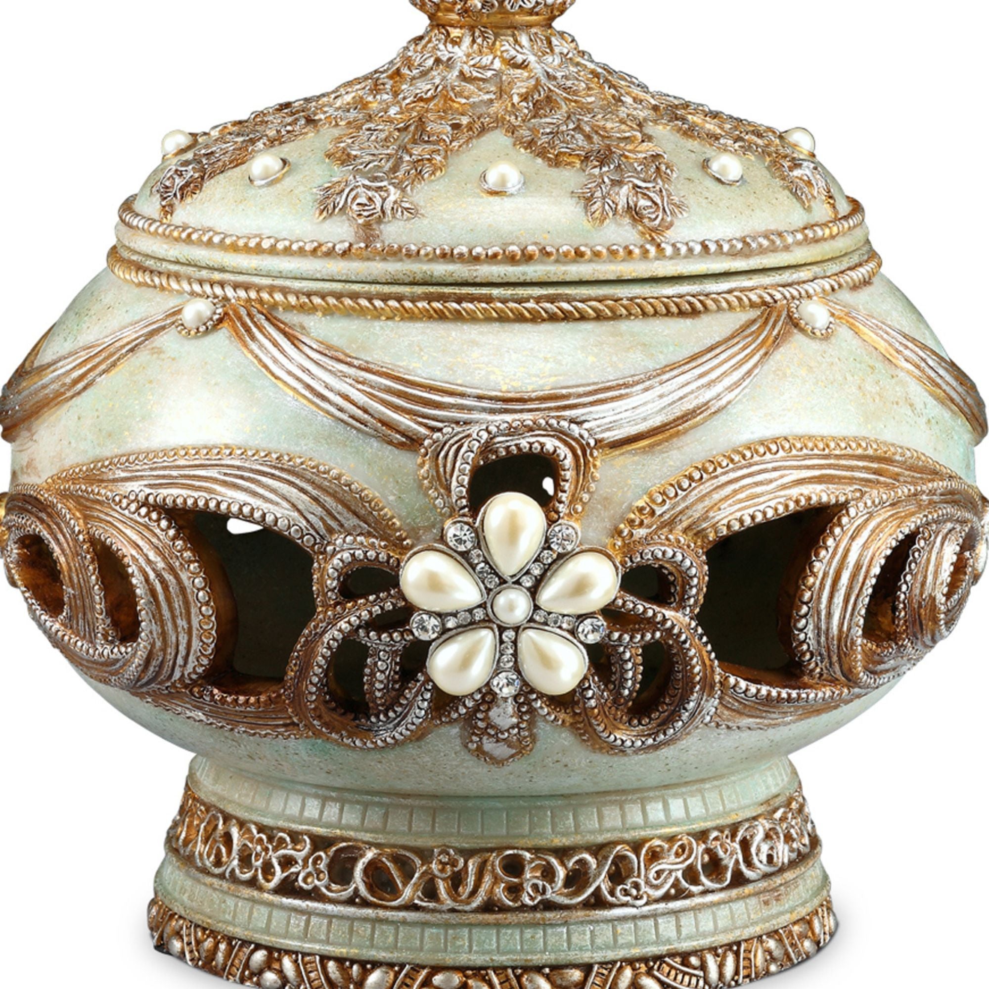11.25' Tall Polyresin Decorative Jewelry Box, Vintage Rose Design - Grand Goldman Shop