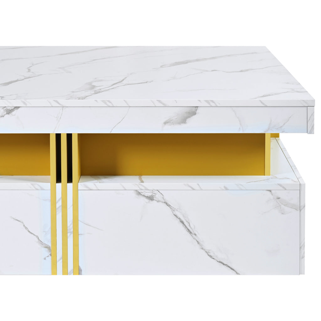 Modern White Square Storage Coffee Table with 4 Drawers - Grand Goldman Shop