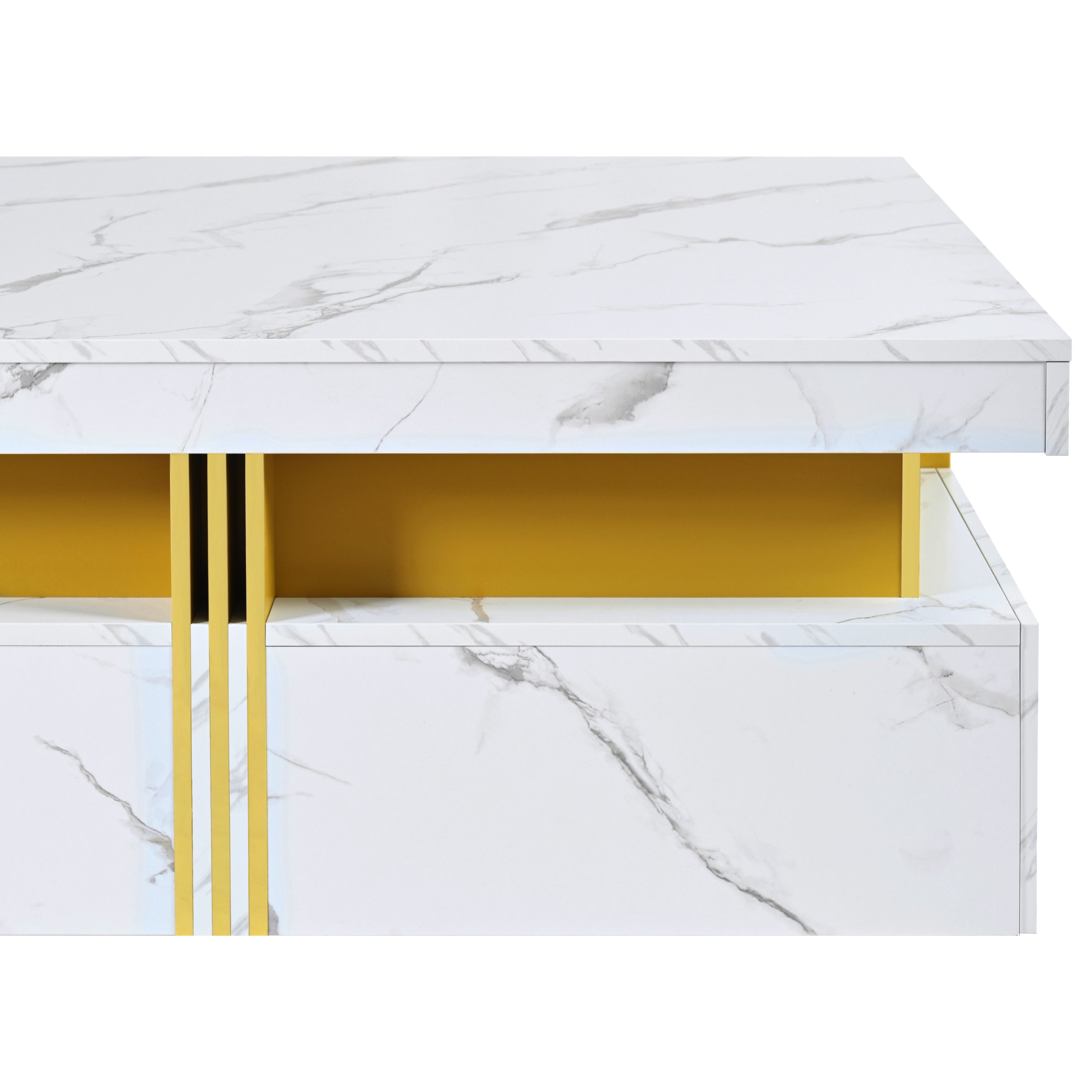 Modern White Square Storage Coffee Table with 4 Drawers - Grand Goldman Shop