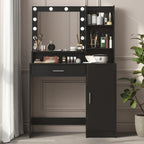 Vanity Desk with Mirror & Light, Large Drawer Three Level Storage Dresser, 3 Lighting Modes Adjustable Brightness, Bedroom Dressing Table(black) - Grand Goldman Shop