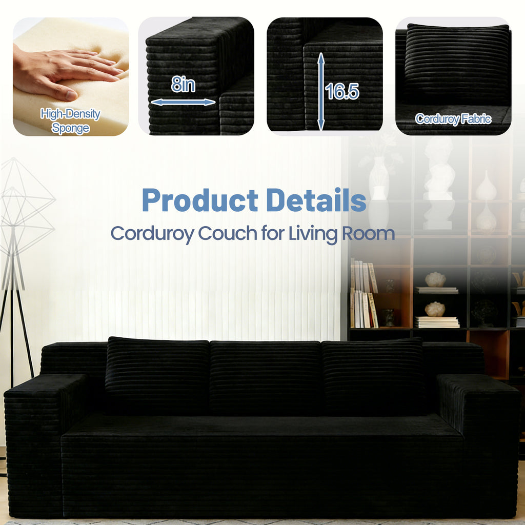 71' 3Setaser Sofa,Corduroy Fabric,Deep Seat Couches,Comfy Loveseat Sofa,No Assembly,1pcs for Living room, Bedroom,Conference room ,Apartment - Grand Goldman Shop