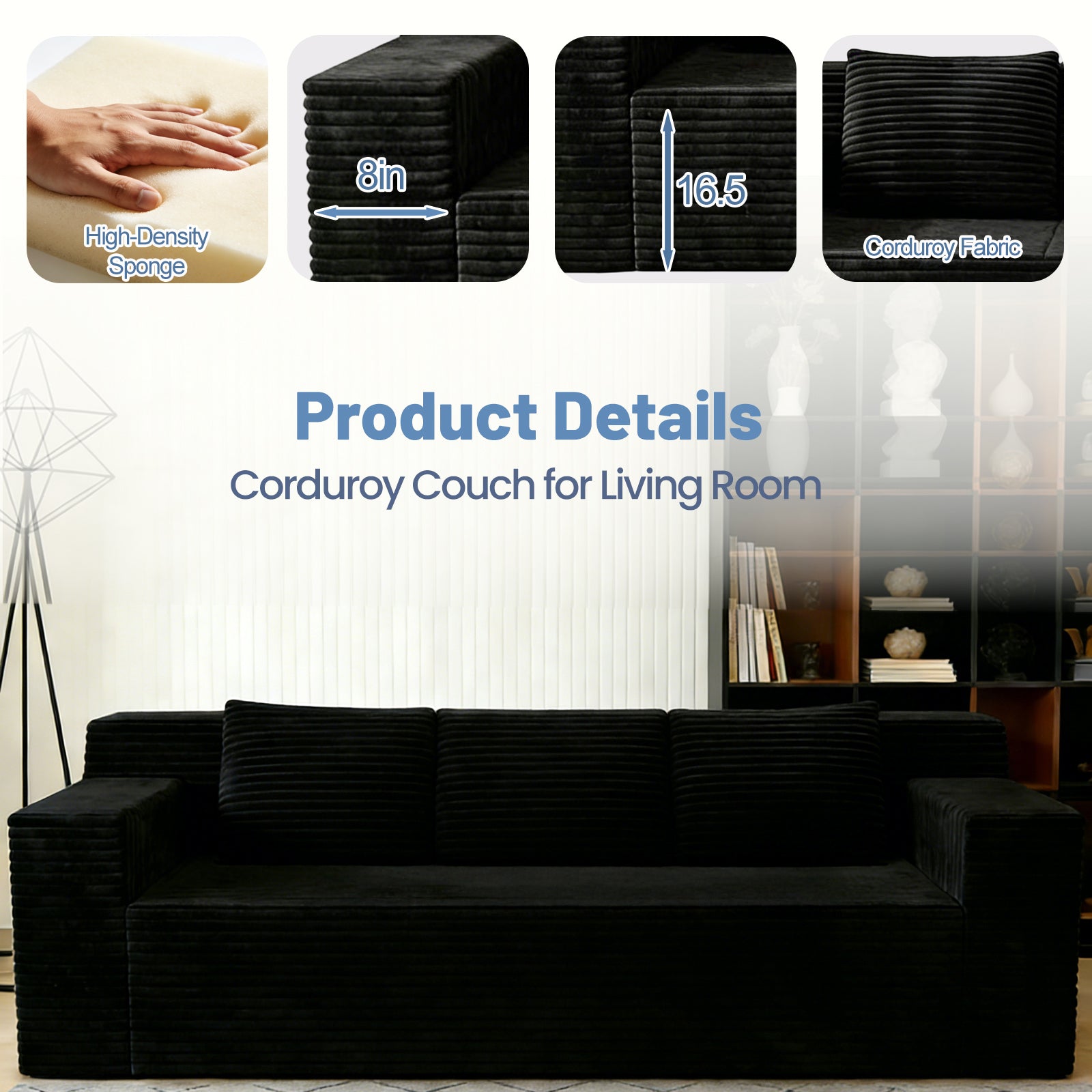71' 3Setaser Sofa,Corduroy Fabric,Deep Seat Couches,Comfy Loveseat Sofa,No Assembly,1pcs for Living room, Bedroom,Conference room ,Apartment - Grand Goldman Shop