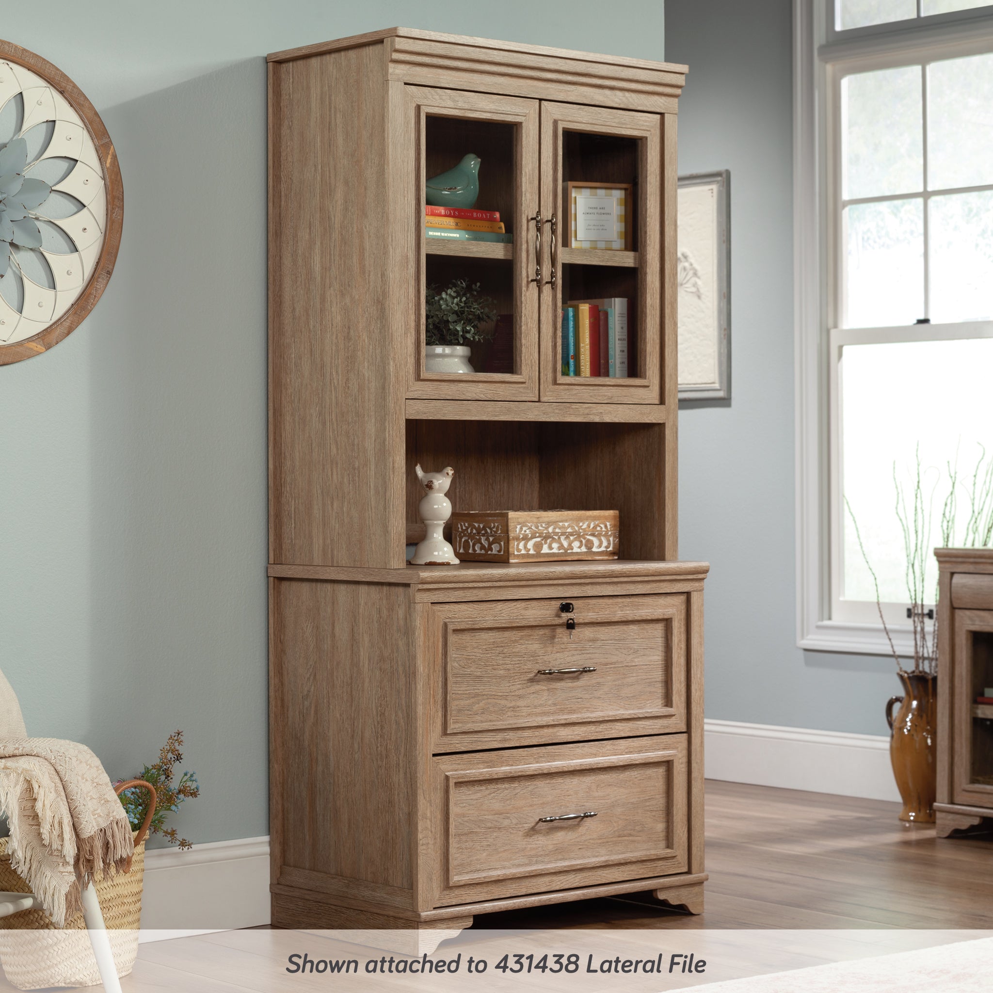 Library Hutch with Glass Doors, Brown finish - Grand Goldman