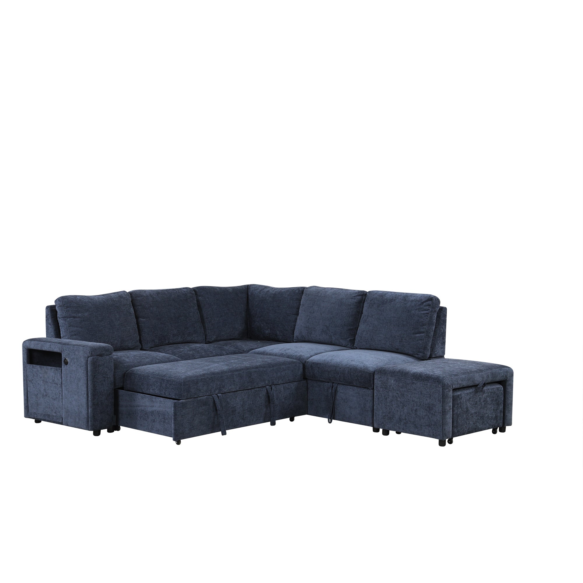 U_STYLE L-shaped Pull-Out Sofa Bed with Storage, USB Ports, and Cup Holders, Modular Design for Living Rooms, Offices & Apartments - Grand Goldman Shop