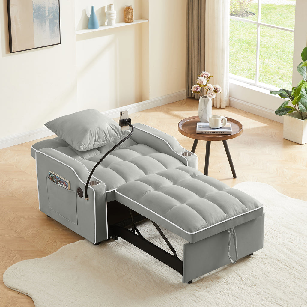 3-in-1 Sofa Bed, Convertible Sleeper Chair Sofa Bed Adjustable Pull Out Sleeper Chair Bed Multi-Pockets Folding Sofa Bed for Living Room Bedroom Small Space (Grey) - Grand Goldman Shop