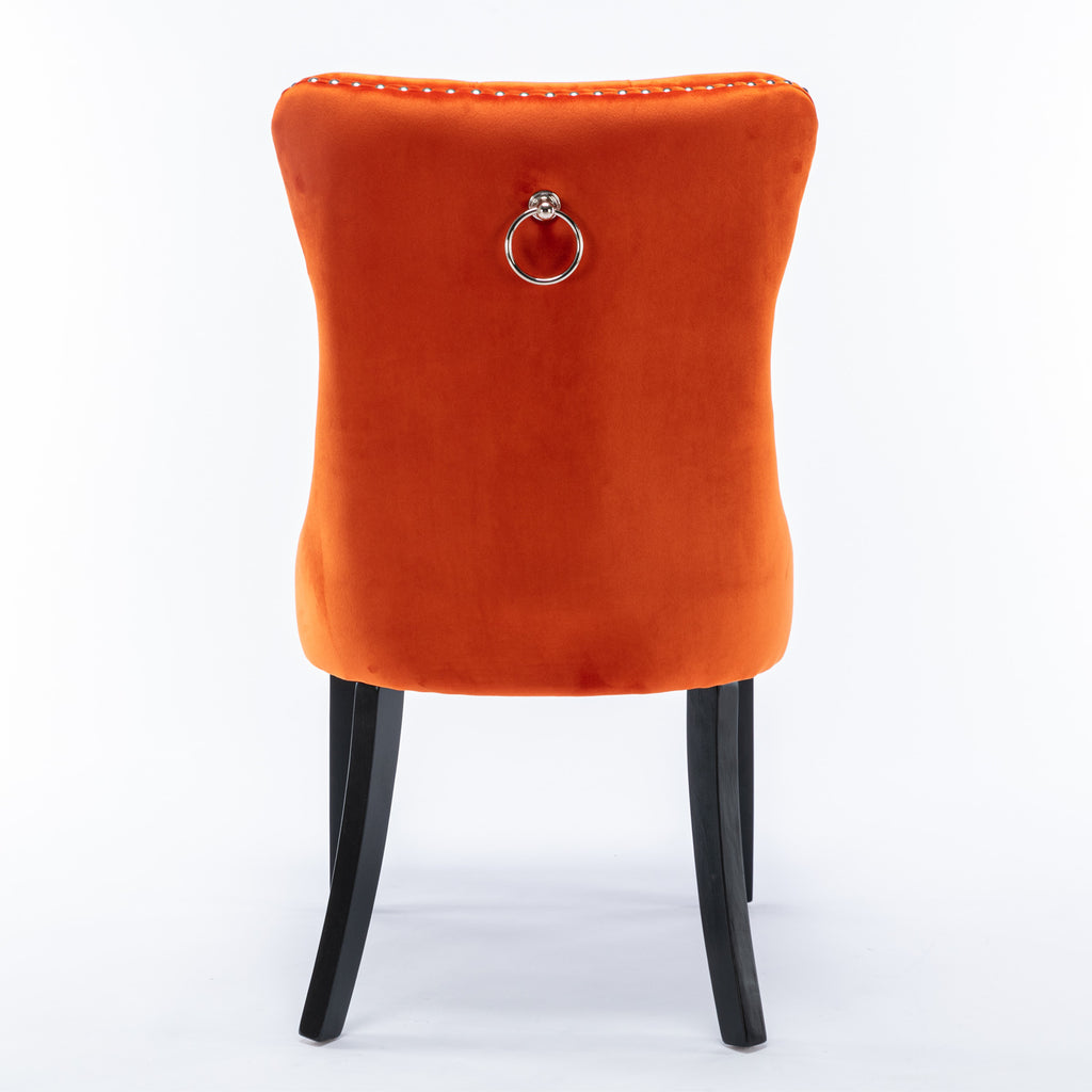 Nikki Collection Modern, High-end Tufted Solid Wood Contemporary Velvet Upholstered Dining Chair with Wood Legs Nailhead Trim 2-Pcs Set, Orange, SW2001OG - Grand Goldman Shop
